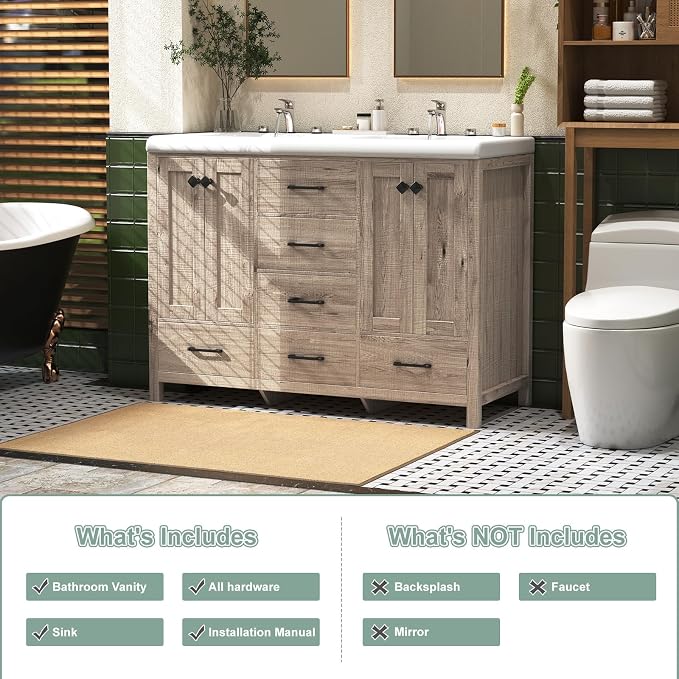 48 Inch Bathroom Vanity with Sink, Bathroom Vanity Cabinet with Doulble Sink - Image 6