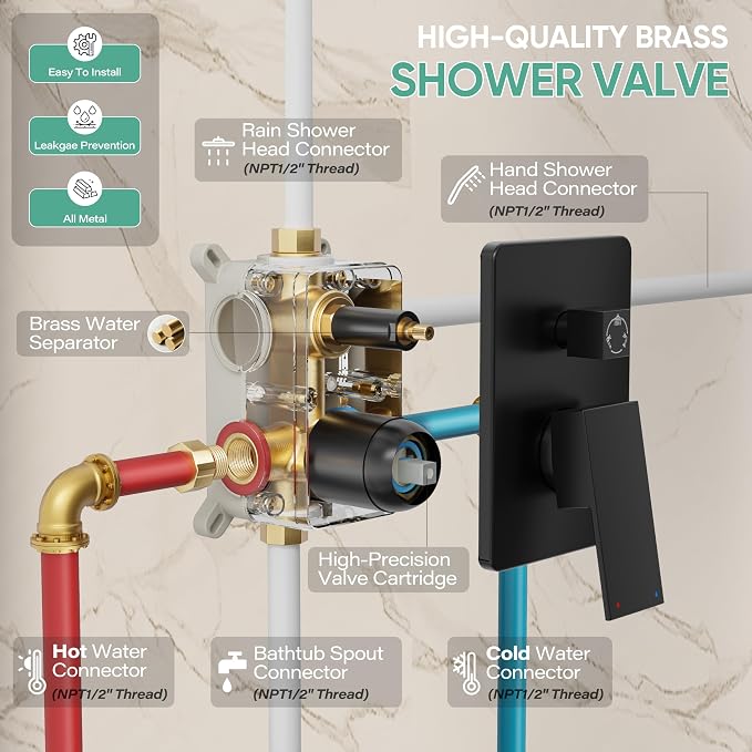 Black Tub Shower System, All Metal Tub Shower Faucet Set - Image 6