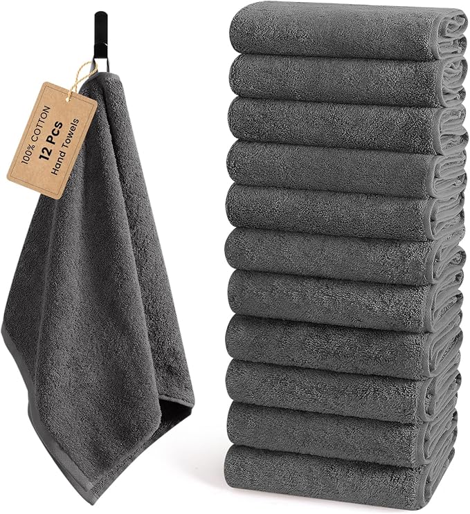 SEMAXE 12 Pack Hand Towels for Bathroom, 100% Cotton Towels by SEMAXE