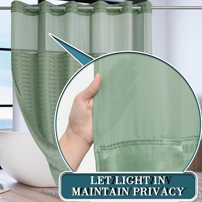 Conbo Mio Extra Wide No Hook Sage Green Shower Curtain - Image 2