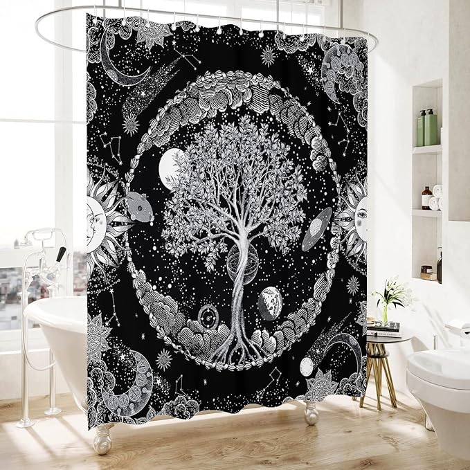 Bohemian Shower Curtain, Boho Floral Print Water Repellent Polyester Fabric - Image 2
