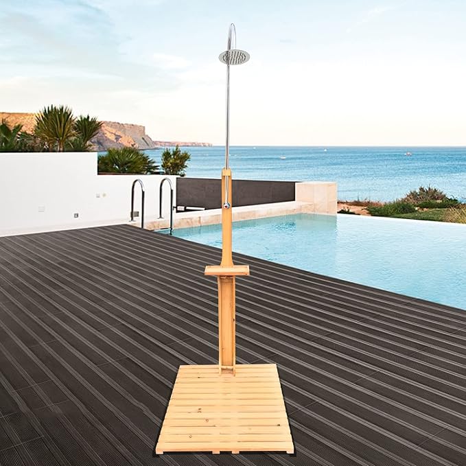 Outdoor Shower Kit Portable Wood Outdoor Garden Pool Shower - Image 8