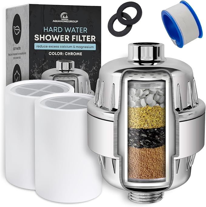 AquaHomeGroup Hard Water Shower Head Filter – High-Pressure Water Softener by Aquahomegroup