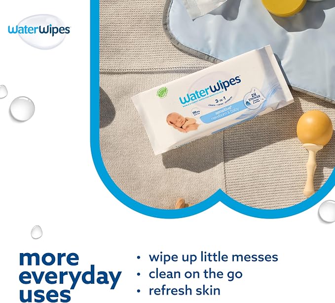 WaterWipes Sensitive+ Newborn & Baby Wipes, 3-In-1 Cleans, 99.9% Water - Image 5