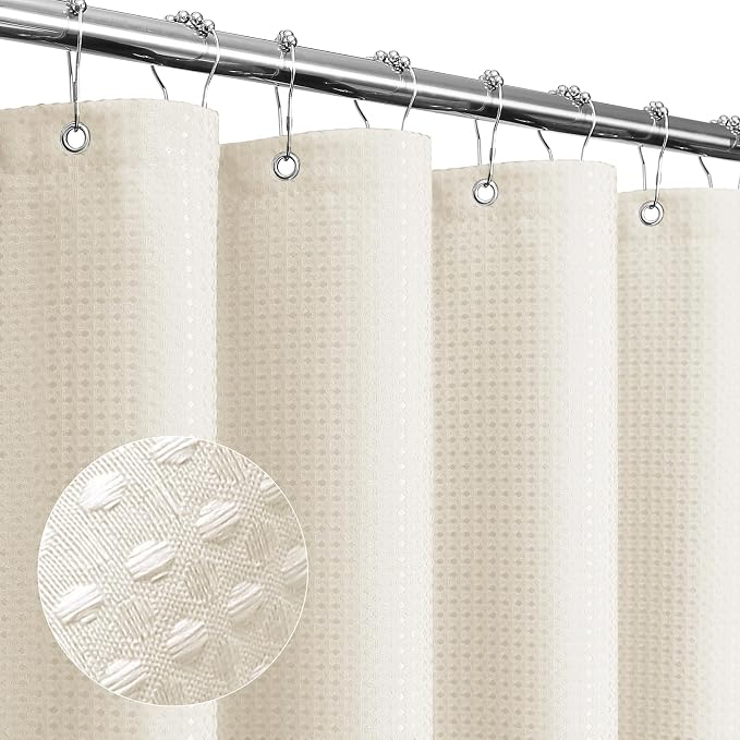Gibelle Long Shower Curtain 72 x 78, Tall Waffle Weave Textured Fabric Shower by Gibelle