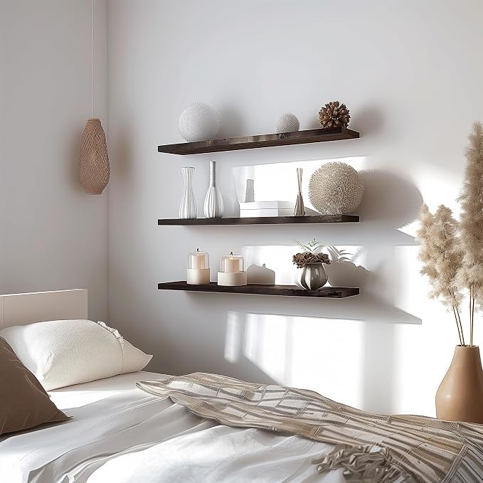 48 Inch Floating Shelves for Wall Rustic Brown Wood Wall Shelves for Bedroom - Image 2