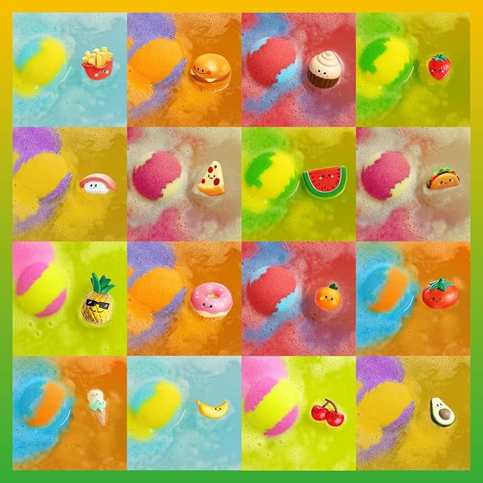 Kids Bath Bombs with Food Toys Inside, 16 Pack Colorful Surprise Bath Fizzies - Image 9