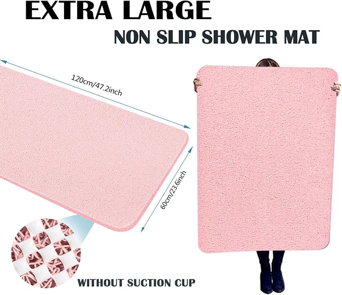 godehone Shower Mats Non Slip Without Suction Cups, PVC Loofah Bathroom Mats - Image 2