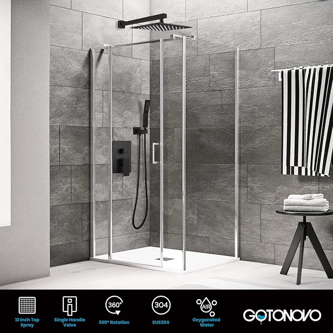 gotonovo Rainfall Bathroom Shower System Rain Shower Head and Handle Set Wall - Image 5