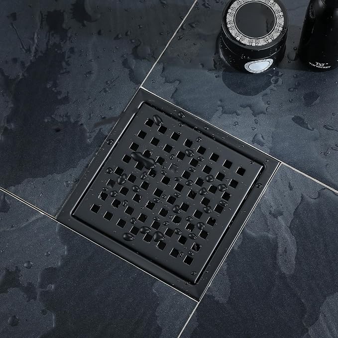 6 Inch Square Shower Floor Drain, Stainless Steel Black Shower Drain Kit - Image 2