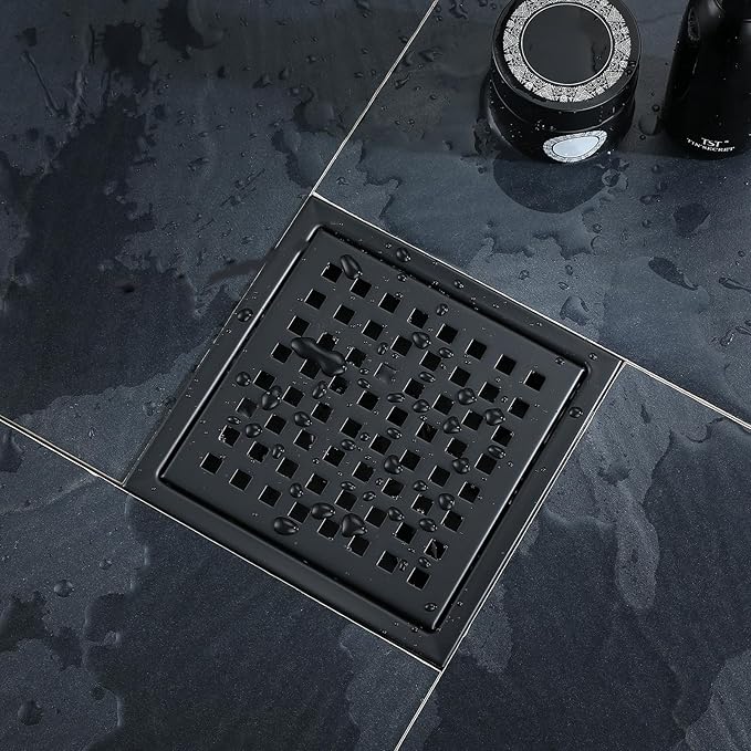 4 Inch Square Shower Floor Drain, Stainless Steel Black Shower Drain Kit - Image 2