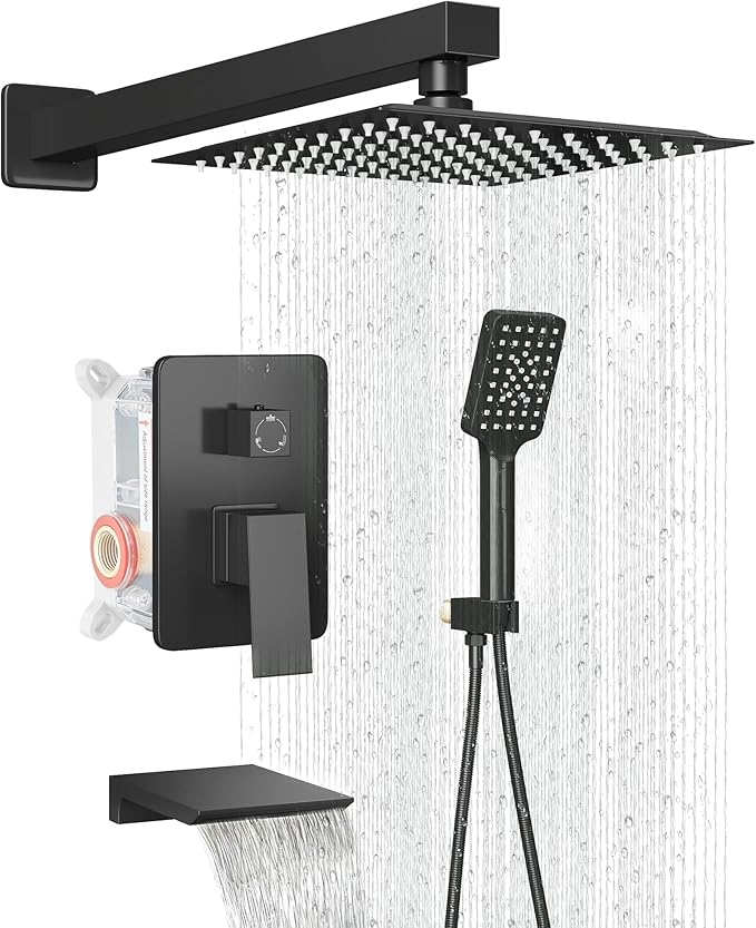Shower Faucet Set Complete Matte Black Shower System by LCEVCGK