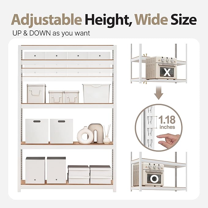 HOMEDANT House 5 Tier Laminated Metal Shelving Unit Adjustable Storage Utility - Image 7