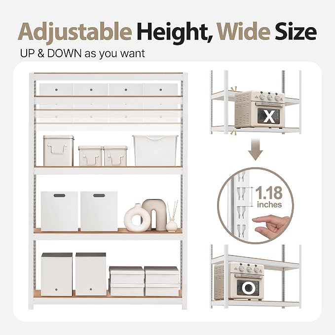 HOMEDANT House 5 Tier Laminated Metal Shelving Unit Adjustable Storage Utility - Image 6
