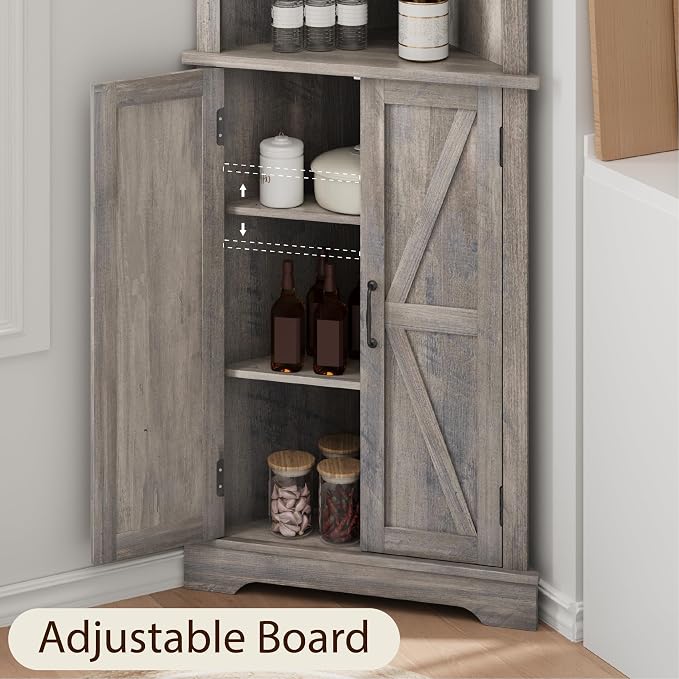 Smuxee Tall Corner Storage Cabinet, Farmhouse Corner Cabinet - Image 4