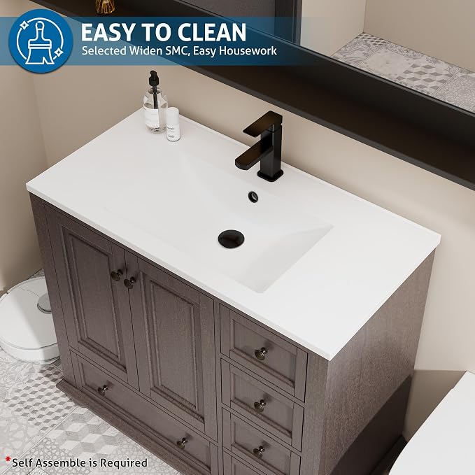 eclife 36" Bathroom Vanity Sink Combo Vintage Style - Image 5