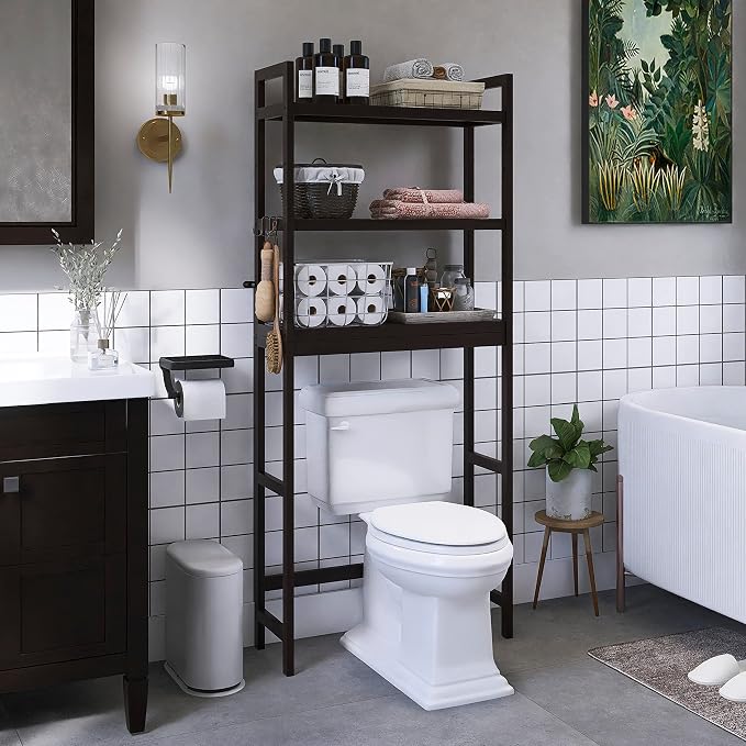SMIBUY Bathroom Storage Shelf, Bamboo Over-The-Toilet Organizer Rack, - Image 2