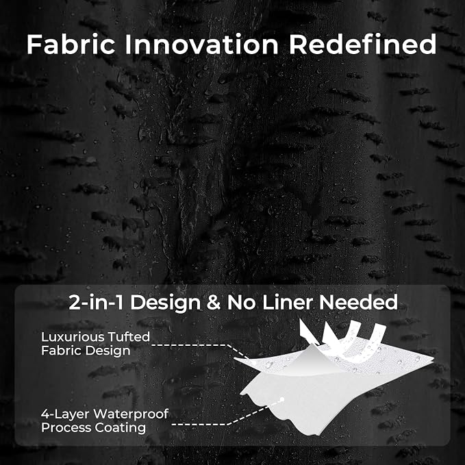 Extra Long Black Boho Shower Curtain 84 Inch Black Tufted Chevron Striped - Image 3