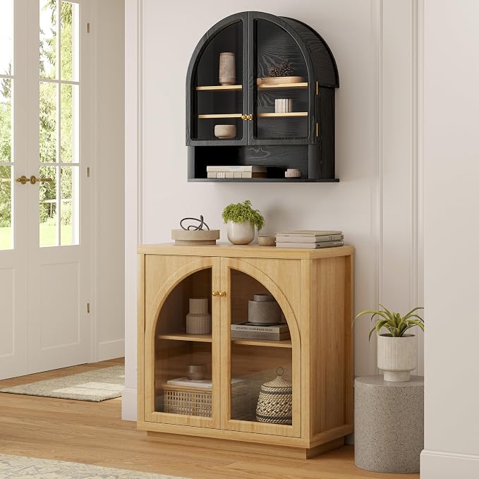 Large Arched Wall Cabinet with Acrylic Door, Wood Wall Mounted Bathroom Cabinet - Image 6