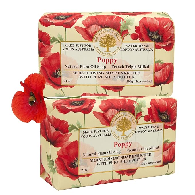 Wavertree & London Poppy Scented Natural Soap, 7oz Moisturizing French Triple by AustralianNaturalSoap