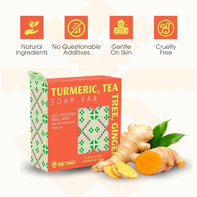 Turmeric, Tea Tree & Ginger Luxurious Natural Soap Bar | Gentle Exfoliation & - Image 3