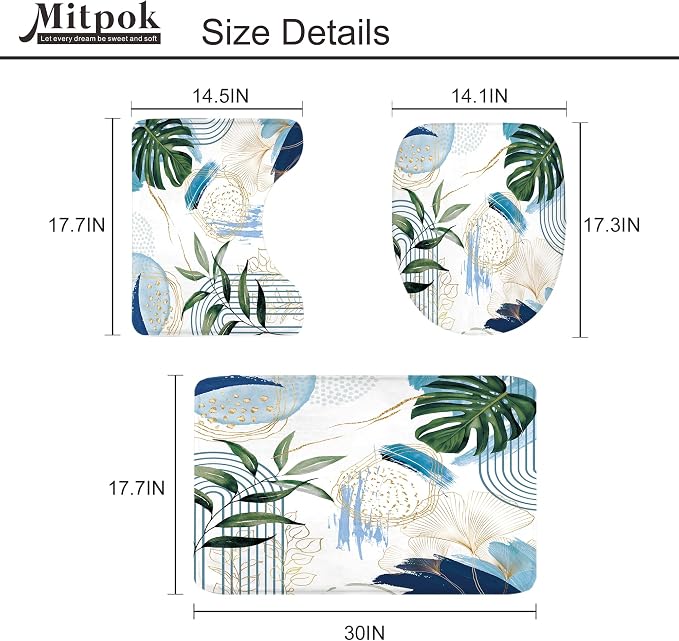4 PCS Blue Boho Shower Curtain Set 72Wx72H Non-Slip Bath Rug Toilet Lid Cover - Image 5