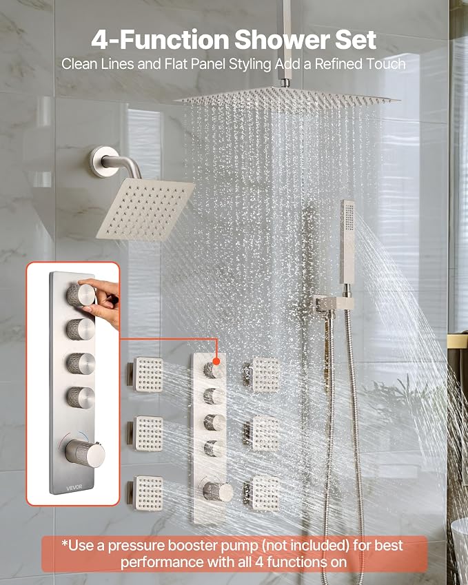 VEVOR Shower Faucet Set, 16 Inch Thermostatic Ceiling Mount Rainfall Shower - Image 2