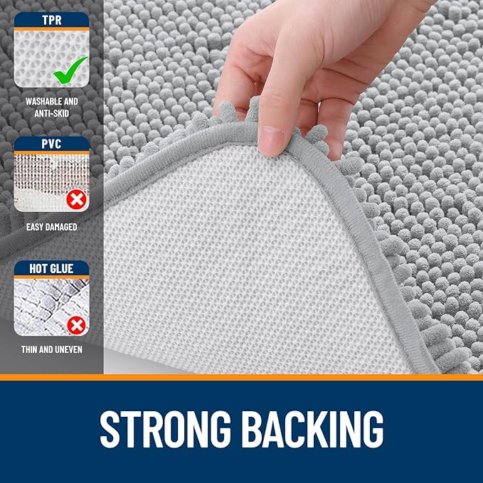OLANLY Bathroom Rugs 40x24, Extra Soft Absorbent Chenille Bath Rugs, Rubber - Image 6