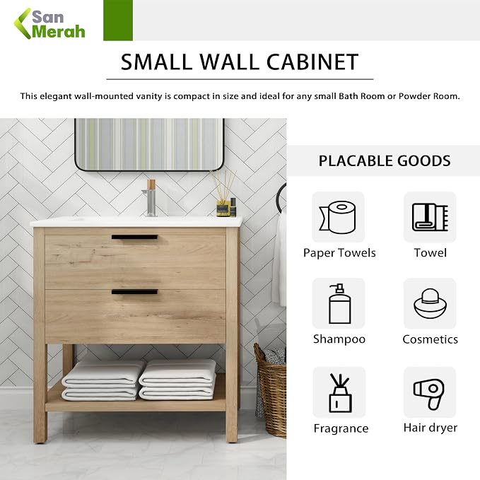 30 inch Bathroom Vanity with Resin Sink, Single Sink Modern Mid Century - Image 5