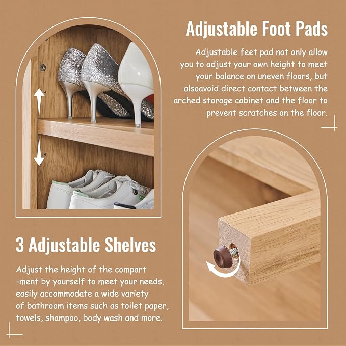 71" Tall Arched Bathroom Storage Cabinet, 8-Tier Modern Farmhouse Storage - Image 4