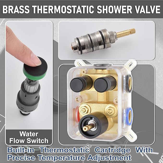 Thermostatic Shower Valve/System 12 inches Black Brass Faucet Set - Image 7