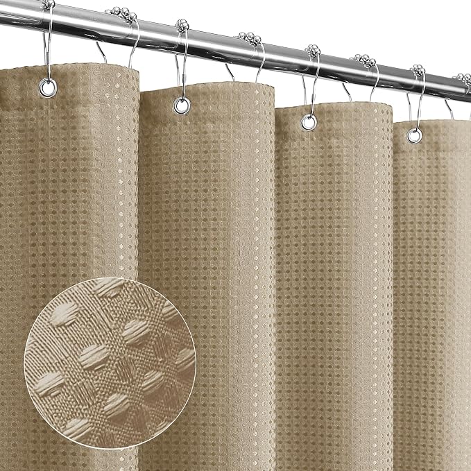 Gibelle Long Shower Curtain 72 x 78, Tall Waffle Weave Textured Fabric Shower by Gibelle
