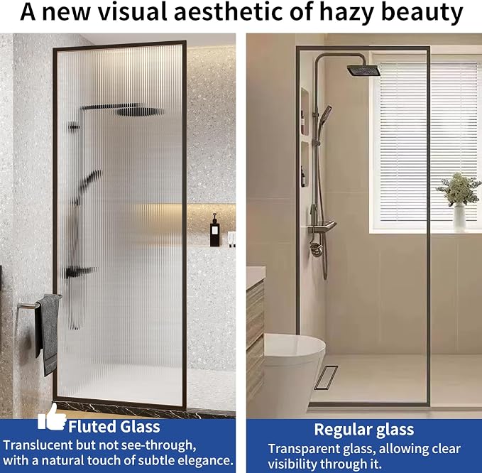 Dimaris Shower Door 30" X 78" Clear Tempered Fluted Glass Framed Shower Screen - Image 4