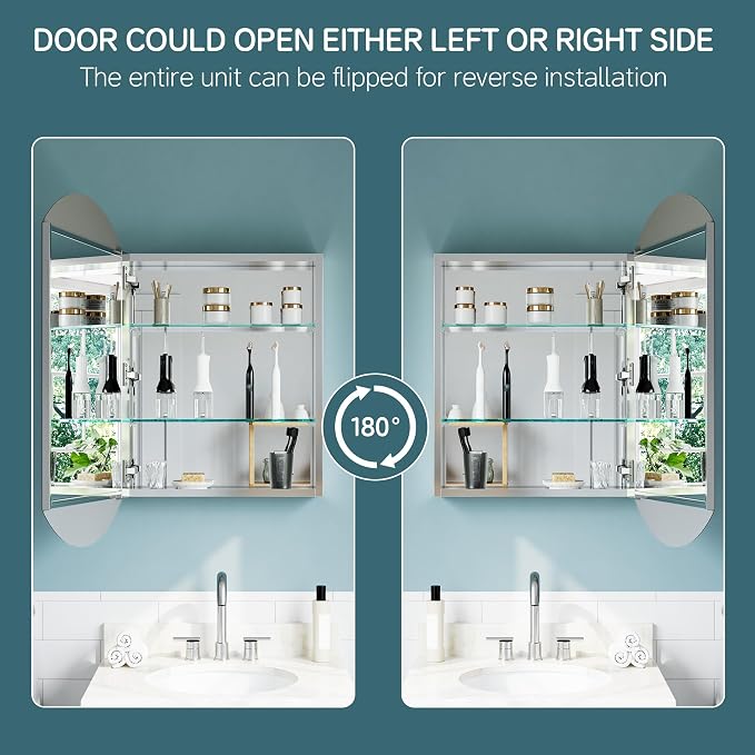 20"x32" Recessed Medicine Cabinet, Bathroom Mirrored Storage Cabinet, Modern - Image 8