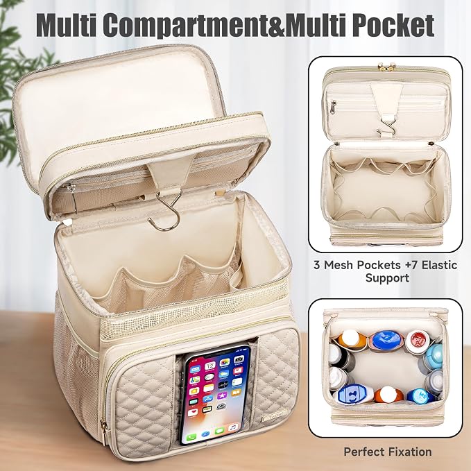 Large Leather Toiletry Bag for Women Men, Bathroom Bag, Water Resistant Shower - Image 5