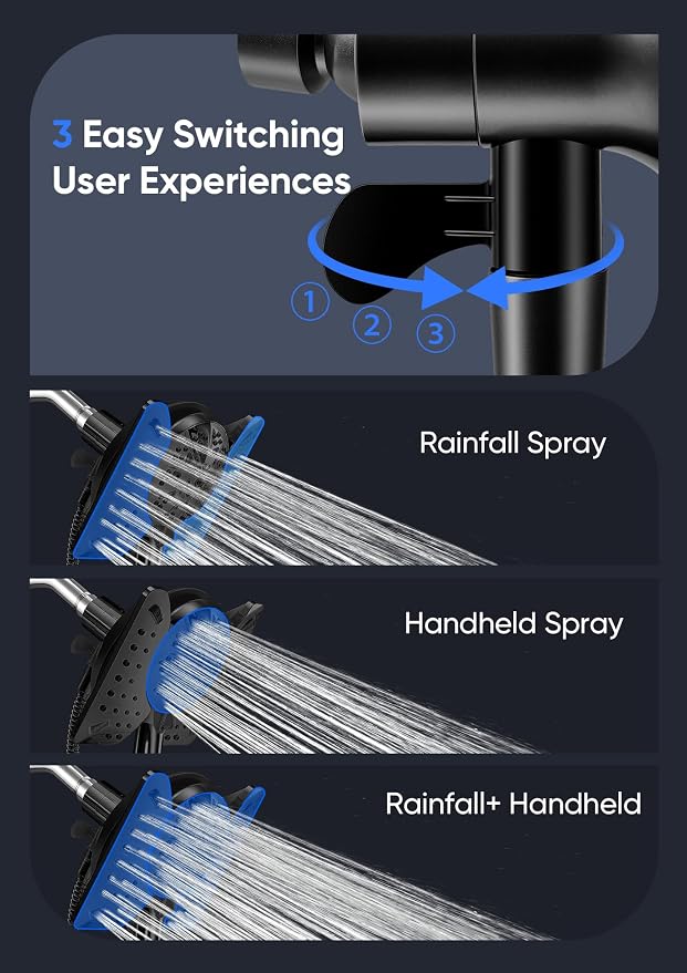 Shower Head with Handheld High Pressure, Rain Shower Head with Fixed Showerhead - Image 2