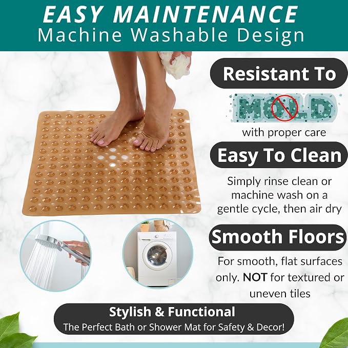 ENKOSI Square Shower Mat – 21 x 21 Inch Non-Slip Bathroom Shower Stall Mat - Image 4