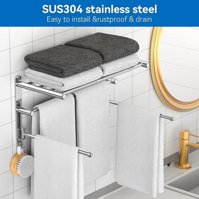 Retractable Towel Rack for Bathroom Stainless Steel Extendable Towel Shelf - Image 6