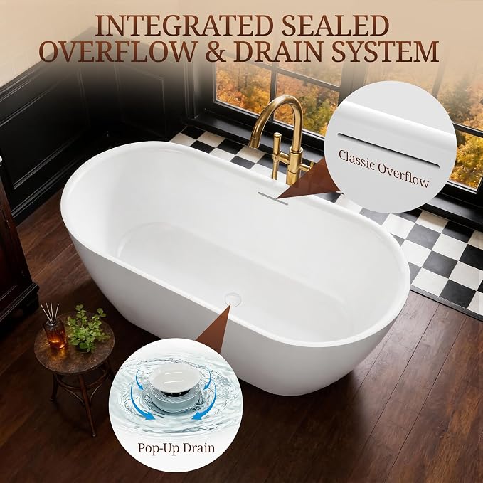 67" Acrylic Freestanding Bathtub, Deep Soaking Tub - Image 5