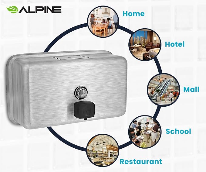 Alpine Commercial Wall-Mounted Soap Dispenser – Stainless Steel, Manual Pump - Image 9