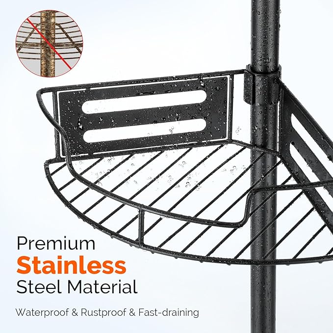 HAMITOR Corner Shower Caddy Tension Pole: Quick Installation 4-Tier Rustproof - Image 4