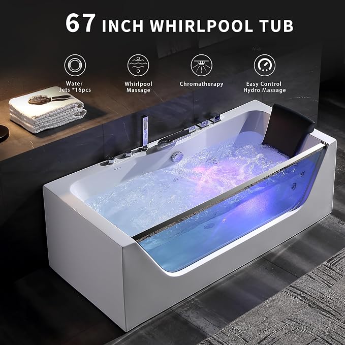 Empava 67 in. Acrylic Alcove Whirlpool Bathtub - Image 2
