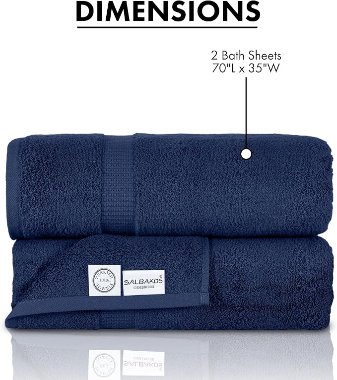 SALBAKOS 100% Turkish Cotton Extra Large Bath Sheet Set of 2 35x70 inch | - Image 7
