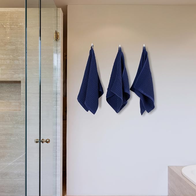 PÜSKÜL Organic Waffle Kitchen Towel 100% Turkish Cotton Set of 3 Navy Blue - Image 7