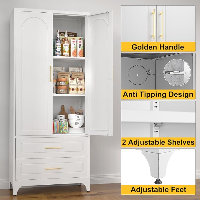 75" Kitchen Pantry Cabinet, Metal Storage Cabinets - Image 4