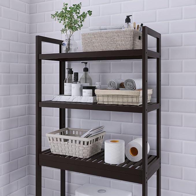 SMIBUY Bathroom Storage Shelf, Bamboo Over-The-Toilet Organizer Rack, - Image 8