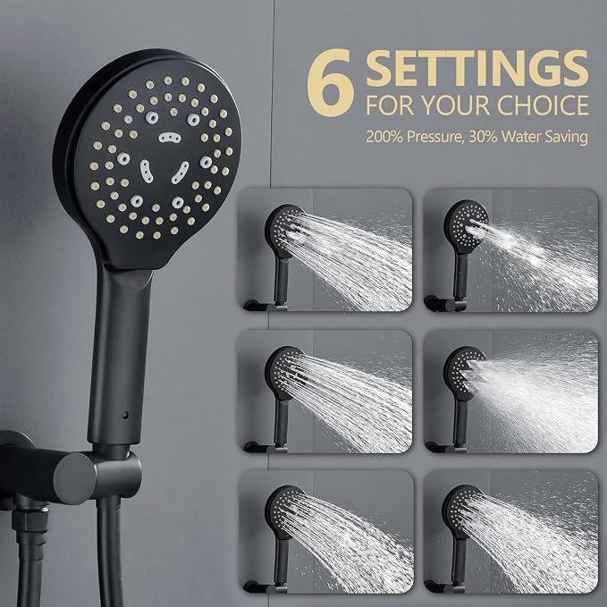 Matte Black Shower Faucet Set, Wall Mount Rain Shower System 10 Inches Shower - Image 3