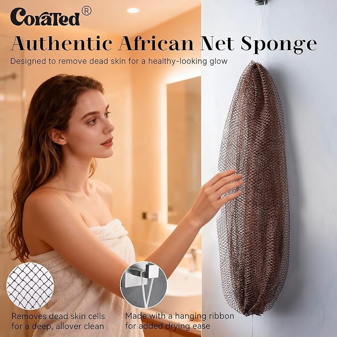 CORATED African Net Sponge Authentic, Shower Loofah Exfoliating Bath Sponge - Image 2