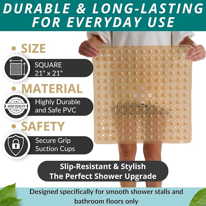ENKOSI Square Shower Mat – 21 x 21 Inch Non-Slip Bathroom Shower Stall Mat - Image 3