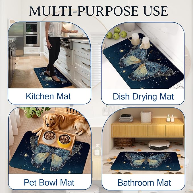 Elightvap Blue Butterfly Bathroom Mat Quick-Drying Non-Slip Bath Mats Absorbent - Image 7